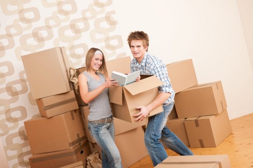 Organized student storage unit in Southtottenham with stacked boxes